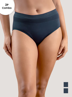 Kavya Women’s High Rise Full Coverage Knitted Hipster Panty with No-Roll Broad Inner Elastic Waistband Pack of 2| NAVY BLUE NAVY BLUE