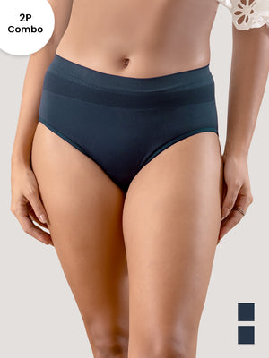 Kavya Women’s High Rise Full Coverage Knitted Hipster Panties | Pack of 2 | NAVY BLUE NAVY BLUE