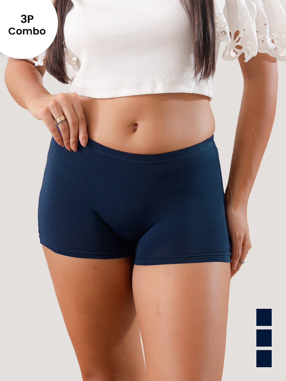 Willow High Coverage Women's Boyshort Briefs | Pack of 3-NAVY BLUE NAVY BLUE NAVY BLUE