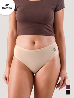 Snow Women's Modal Fabric Everyday Hipster Panties | Pack of 3-NUDE BLACK BURGUNDY