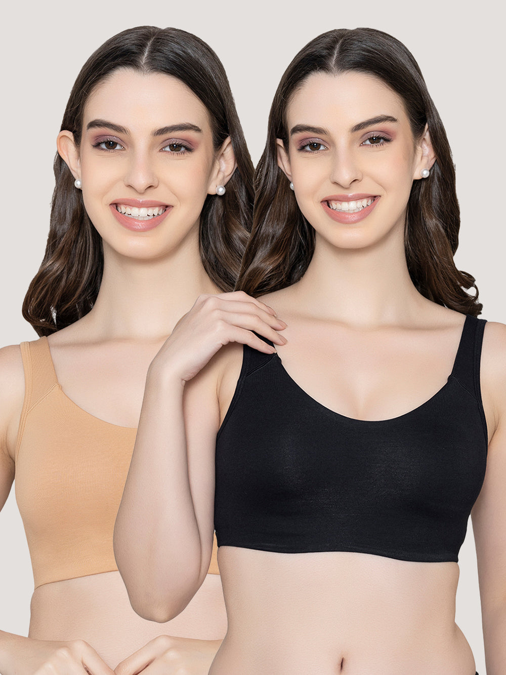 K LINGERIE Daisey Women's Flexible Fit Medium Impact Sports Bra for Light Workouts-NUDE BLACK