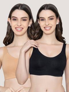 K LINGERIE Daisey Women's Flexible Fit Medium Impact Sports Bra for Light Workouts-NUDE BLACK