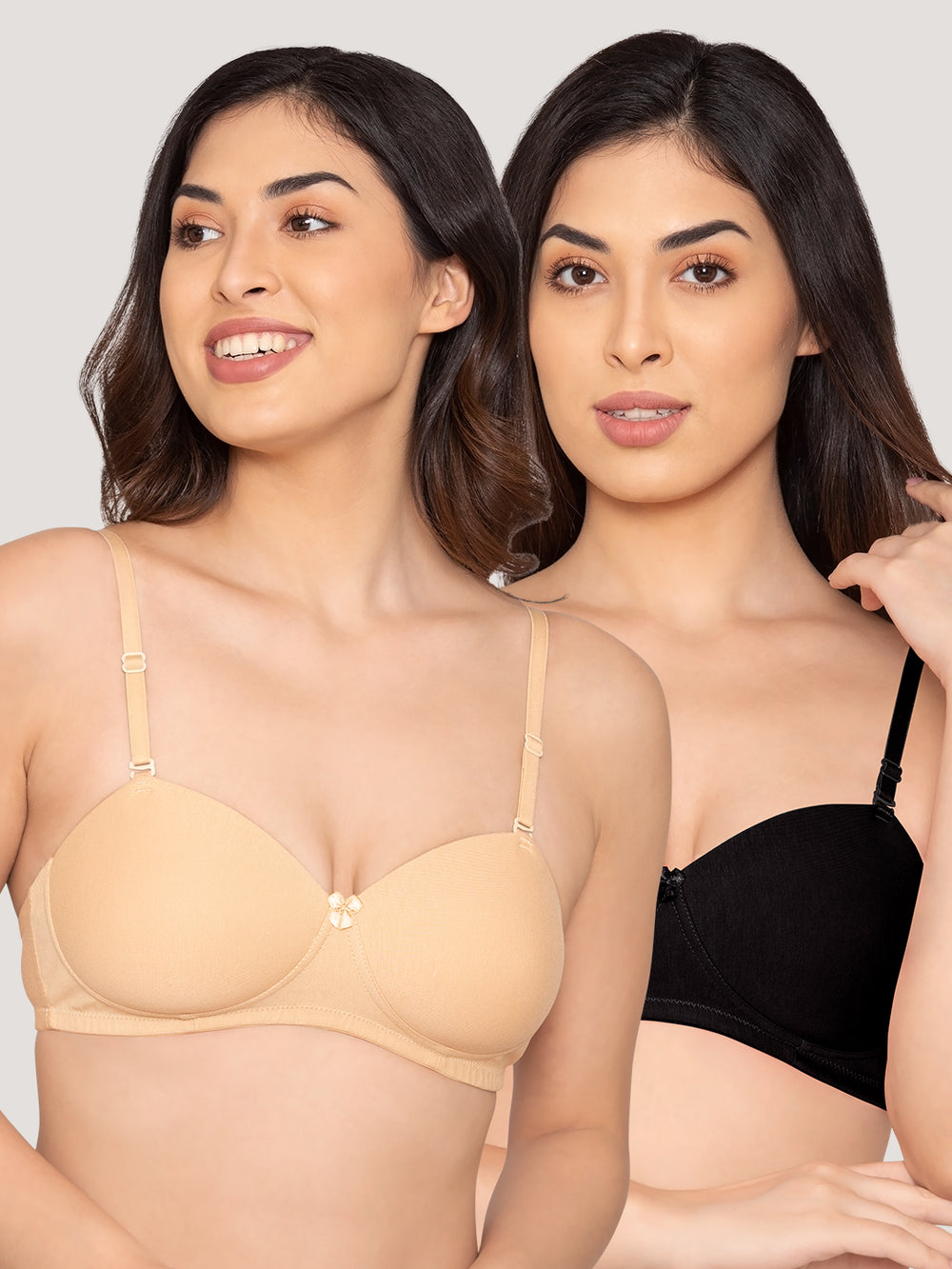 Kalyani Viviana Soft Padded Seamless Balconette Style T-Shirt Bras | Pack of 2 | NUDE BLACK