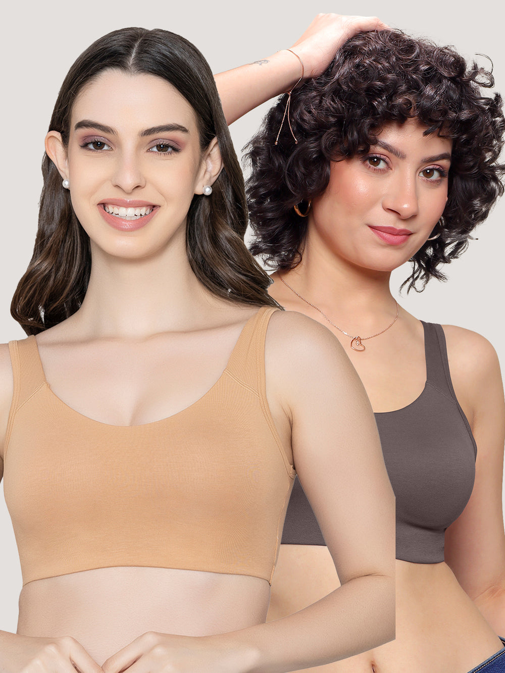 K LINGERIE Daisey Women's Flexible Fit Medium Impact Sports Bra for Light Workouts-NUDE GREY