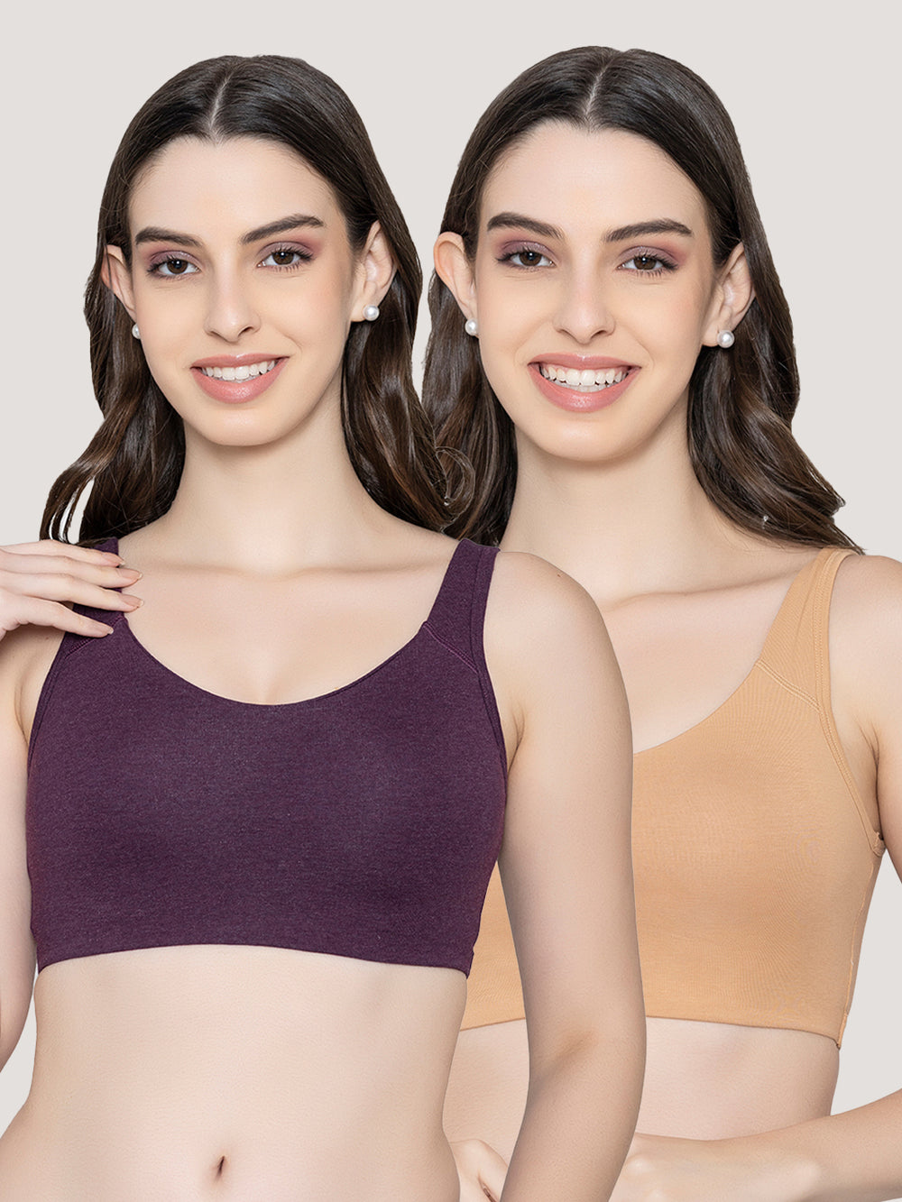 K LINGERIE Daisey Women's Flexible Fit Medium Impact Sports Bra for Light Workouts-NUDE M.BURGUNDY