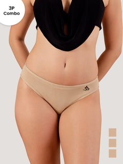Reeva Low Waist Bikini Panties for Women | Pack of 3-NUDE NUDE NUDE