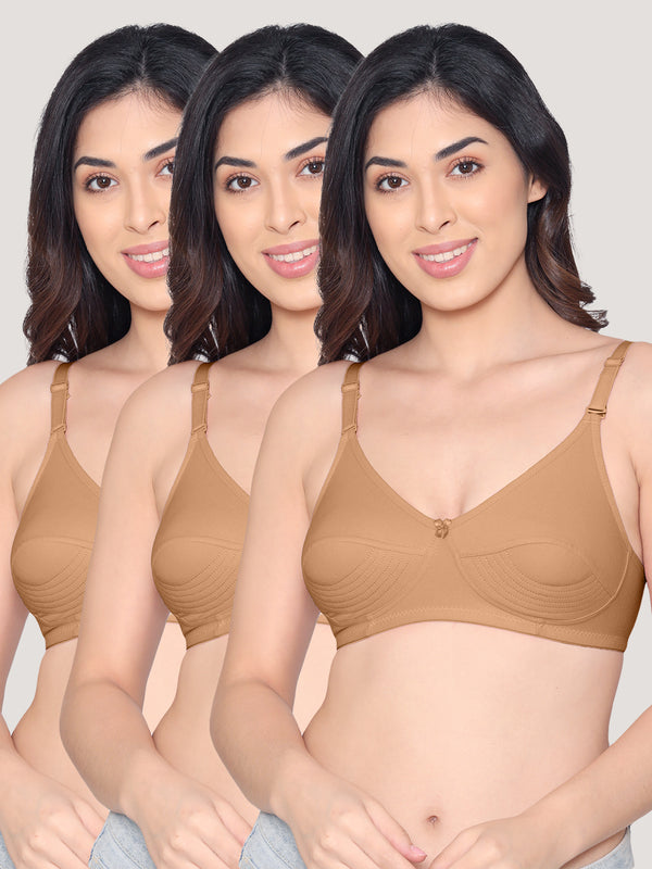 Pranika Non Padded Seamed Everyday Bra | Pack of 3-NUDE NUDE NUDE