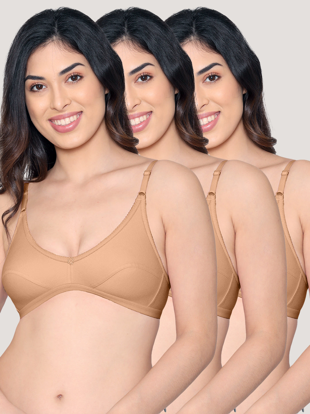 Vidhi Seamed Non-Padded Everyday Bra | Pack of 3-NUDE NUDE NUDE