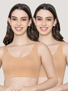 K LINGERIE Daisey Women's Flexible Fit Medium Impact Sports Bra for Light Workouts-NUDE NUDE