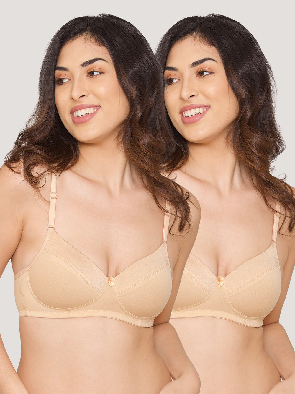 Kalyani Madee Everyday Comfort Elegant Satin Neckline Padded T-Shirt Bras | Pack of 2 | NUDE NUDE