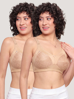 Kalyani Sandy Women’s Full Coverage Non-Padded Lace Bra with M Frame Front Panel Pack of 2 | NUDE NUDE