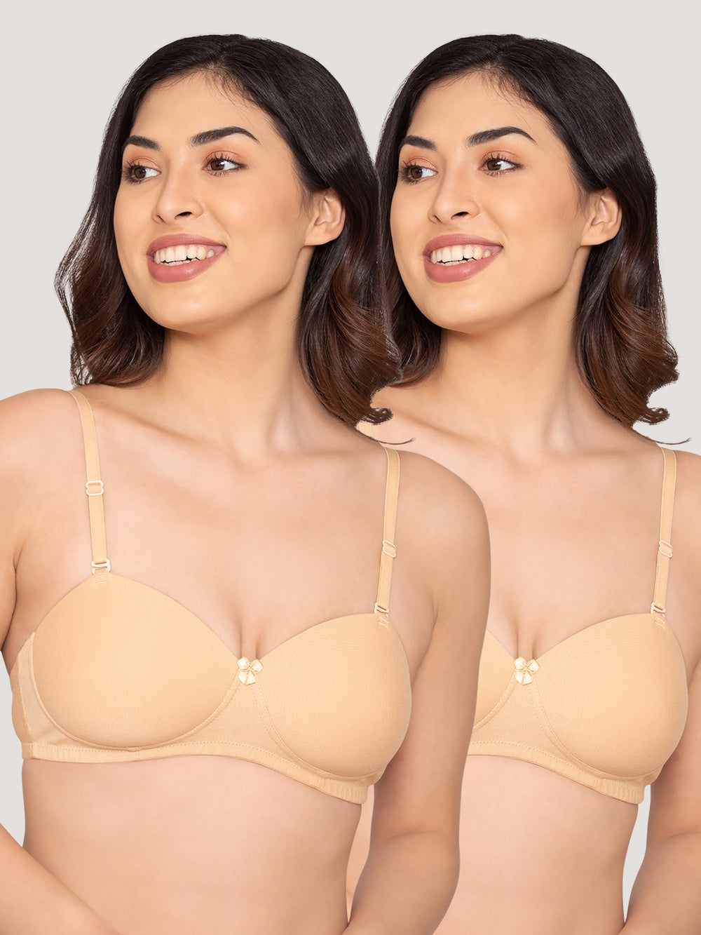 Kalyani Viviana Soft Padded Seamless Balconette Style T-Shirt Bras | Pack of 2 | NUDE NUDE