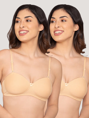Kalyani Viviana Soft Padded Seamless Balconette Style T-Shirt Bras | Pack of 2 | NUDE NUDE