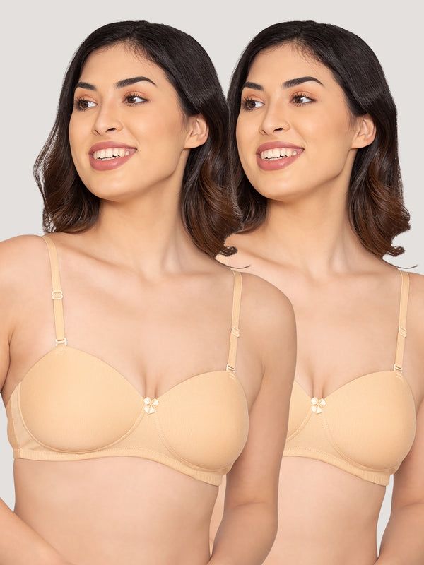 Kalyani Viviana Soft Padded Seamless Balconette Style T-Shirt Bras | Pack of 2 | NUDE NUDE