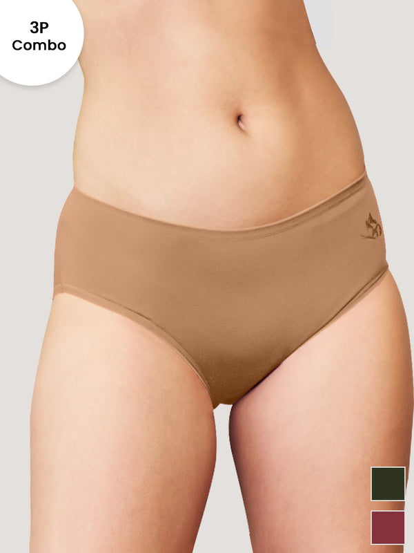 Vami Medium Coverage Panties for Girls | Pack of 3-NUDE OLIVE RUST