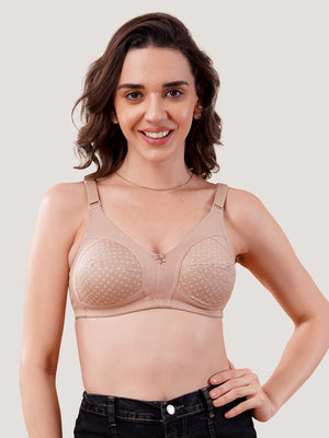 Kalyani Nitara Non Padded Wirefree Cups Full Coverage Everyday Cotton Bra | Pack of 2- FAWN  S.BLUE