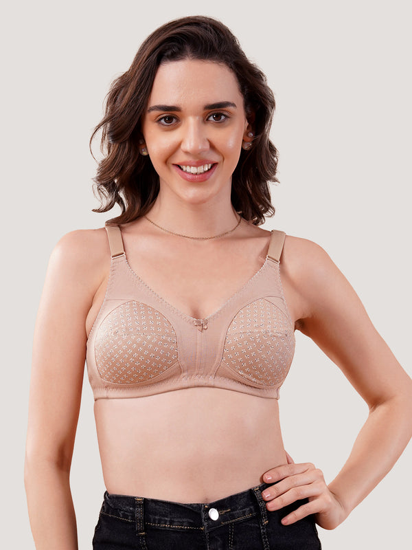 Kalyani Nitara Non Padded Wirefree Cups Full Coverage Everyday Cotton Bra | Pack of 2- FAWN  S.BLUE