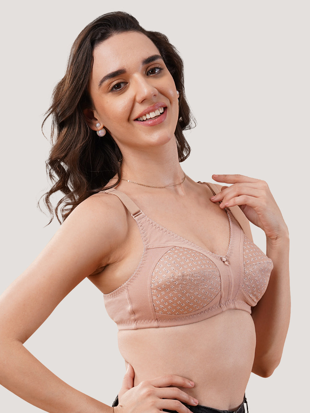 Kalyani Nitara Non Padded Wirefree Cups Full Coverage Everyday Cotton Bra | Pack of 2- FAWN  L.PEACH