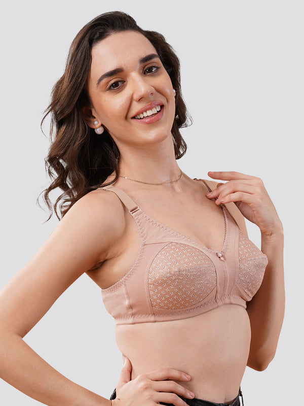 Kalyani Nitara Non Padded Wirefree Cups Full Coverage Everyday Cotton Bra | Pack of 2- FAWN & FAWN