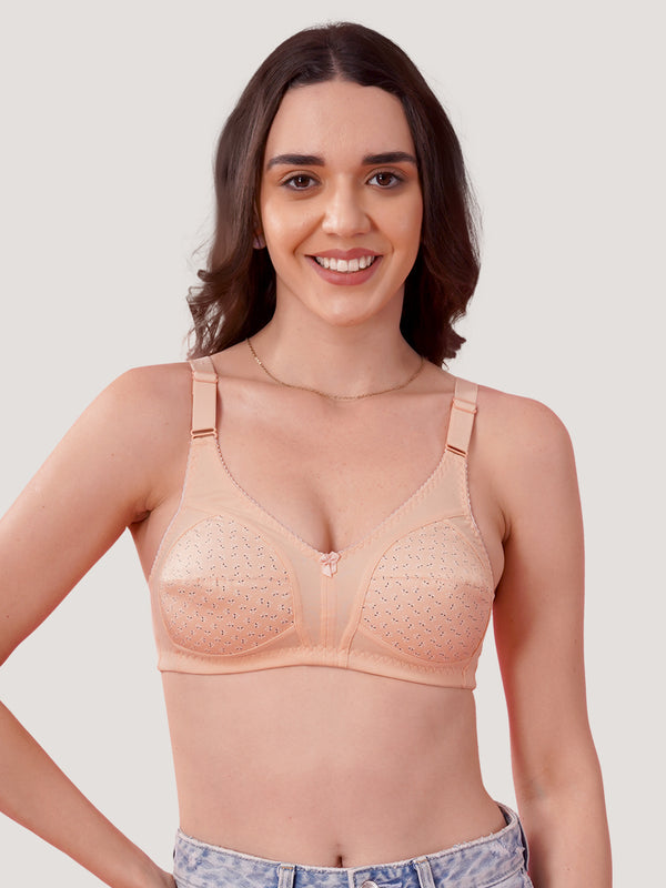 Kalyani Nitara Non Padded Wirefree Cups Full Coverage Everyday Cotton Bra | Pack of 2- FAWN  L.PEACH