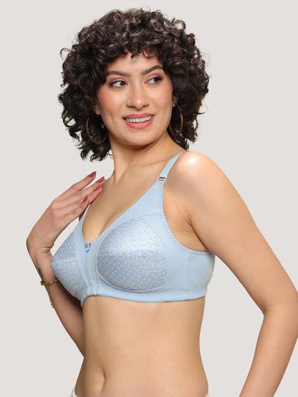 Kalyani Nitara Non Padded Wirefree Cups Full Coverage Everyday Cotton Bra | Pack of 2- FAWN  S.BLUE
