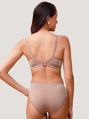 Kalyani Nyra Minimalistic Lace Medium Coverage Wirefree Support Padded Bra Panty Set | D.Mocha