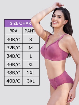 Nyra Minimalistic Lace Medium Coverage Wirefree Support Padded Bra Panty Set | L.Wine