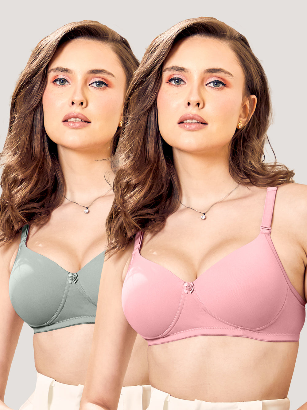 Sheley Women's Wirefree Soft Padded Cups Detachable Straps Bra Pack of 2- OCEAN GREEN CREPE