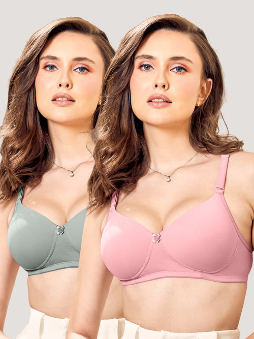 Sheley Women's Wirefree Soft Padded Cups Detachable Straps Bra Pack of 2- OCEAN GREEN CREPE