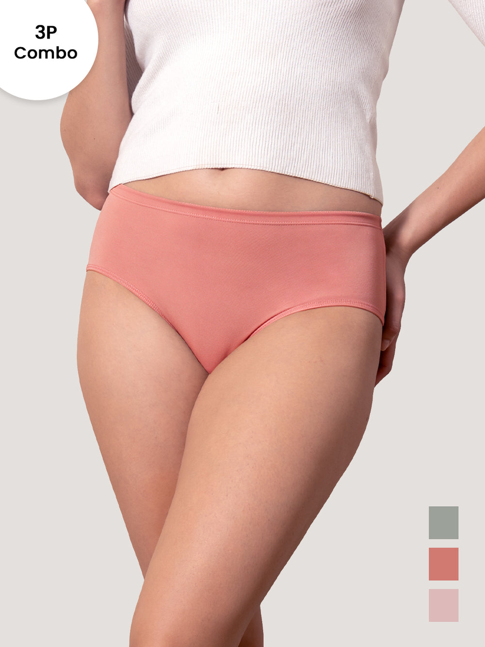 Cooper Women Super Stretchable Full Coverage High Waist Hipster Panties | Pack of 3-L.GREEN DUSTY ROSE CREPE