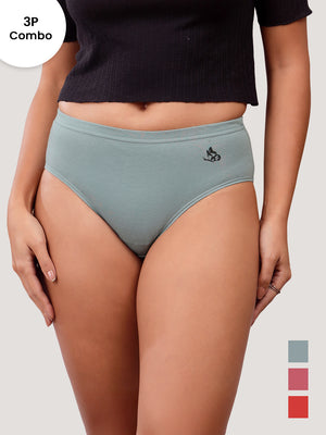 Eve 100% Cotton Mid-Waist Hipster Panties for Women | Pack of 3-OCEAN GREEN L.WINE ORANGE RUST