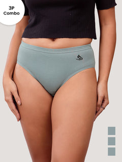 Eve 100% Cotton Mid-Waist Hipster Panties for Women | Pack of 3-OCEAN GREEN OCEAN GREEN OCEAN GREEN