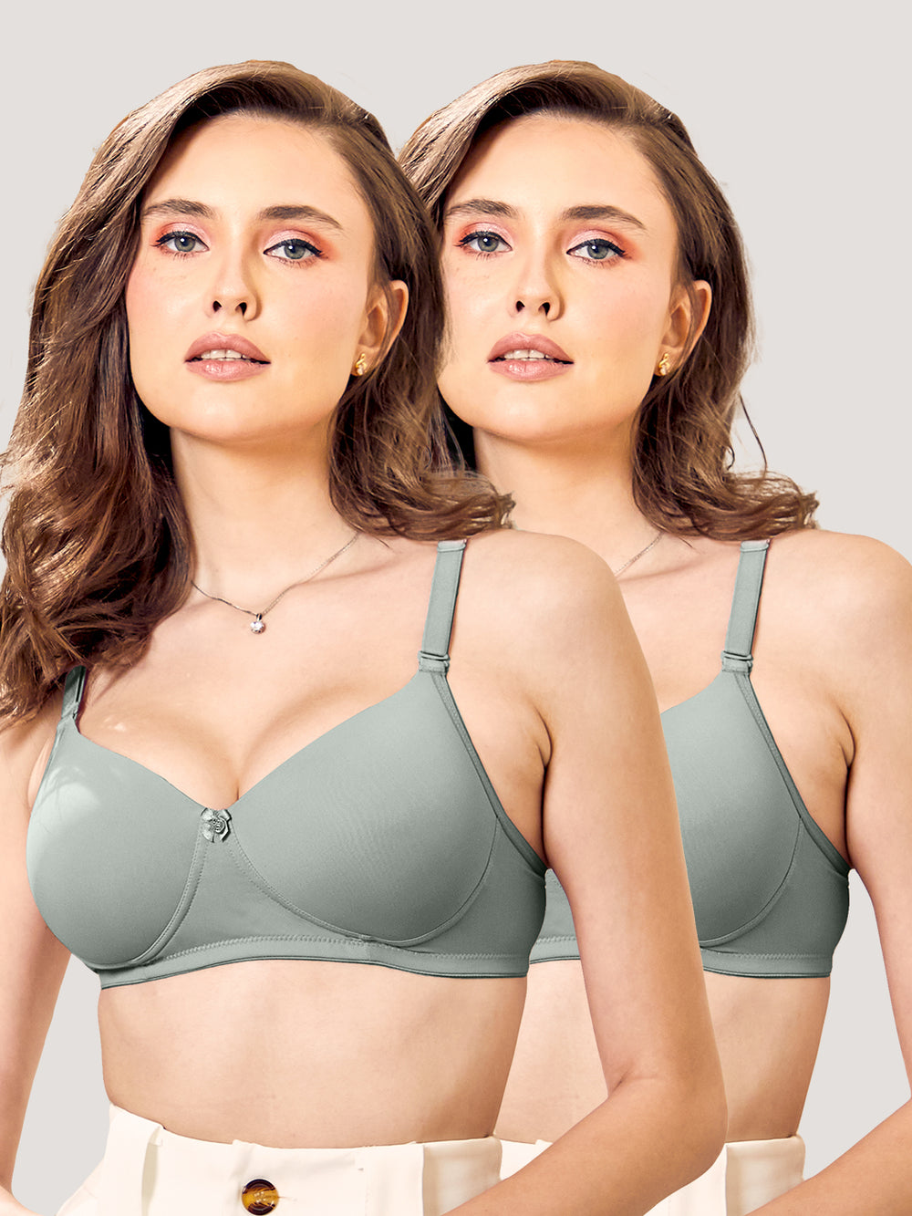 Sheley Women's Wirefree Soft Padded Cups Detachable Straps Bra Pack of 2- OCEAN GREEN OCEAN GREEN