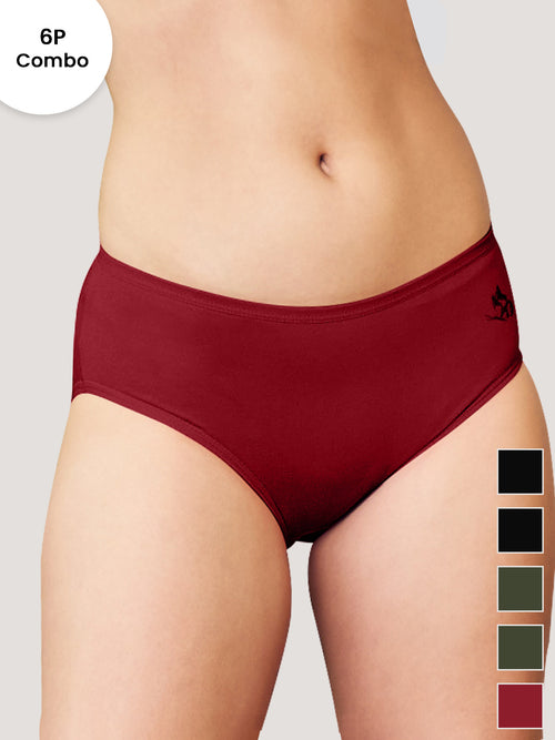 Vami Medium Coverage Cotton Lycra Panties for Girls | Pack of 6-OLV OLV MRN MRN BLK BLK