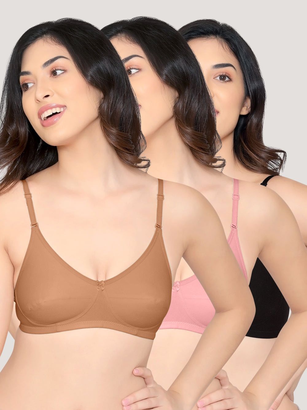 Wamika Fuller Cups Everyday Bra | Pack of 3- ONION CAMEL BLACK