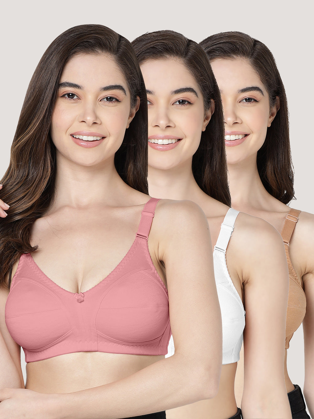 Anaya Full Coverage M Frame Minimizer Bra | Pack of 3-ONION CAMEL WHITE