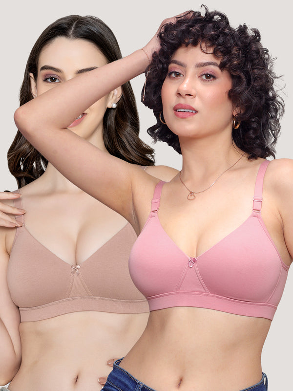 Tessa Full Support Seamless Designer Bra for Women Pack of 2-ONION FAWN