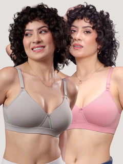 Tessa Full Support Seamless Designer Bra for Women Pack of 2-ONION L.GREY