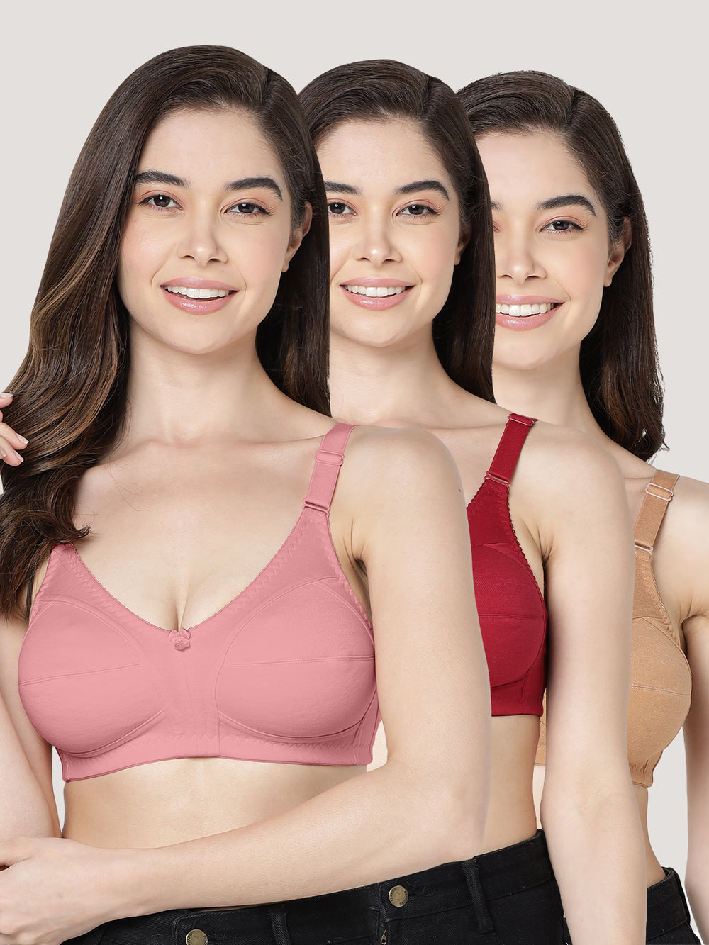 Anaya Full Coverage M Frame Minimizer Bra | Pack of 3-ONION MAROON CAMEL
