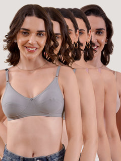 Kalyani Rinni Non Padded Everyday Cotton Bra with Minimal Lace Details |ONION ONION GREY GREY FAWN Pack of 5
