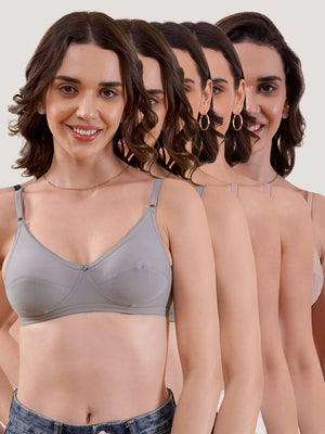 Kalyani Rinni Non Padded Everyday Cotton Bra with Minimal Lace Details |ONION ONION GREY GREY FAWN Pack of 5
