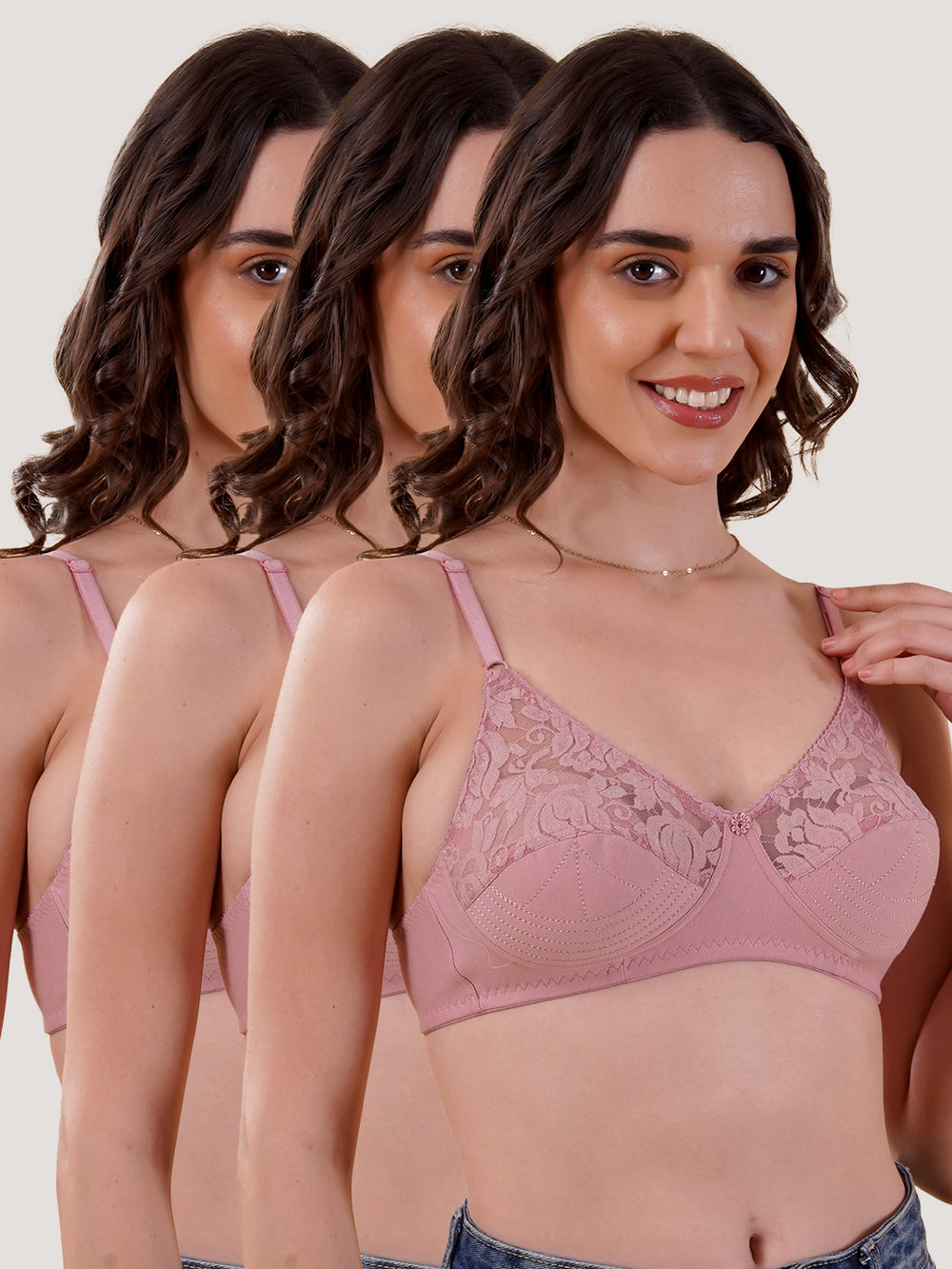 Deepali Non Padded Everyday Lace Bra | Pack of 3-ONION ONION ONION