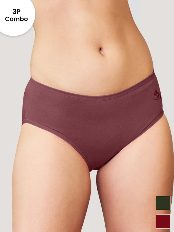 Vami Medium Coverage Panties for Girls | Pack of 3-ONION RUST OLIVE MAROON