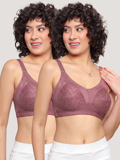 Kalyani Sandy Women’s Full Coverage Non-Padded Lace Bra with M Frame Front Panel Pack of 2 | ONION RUST ONION RUST