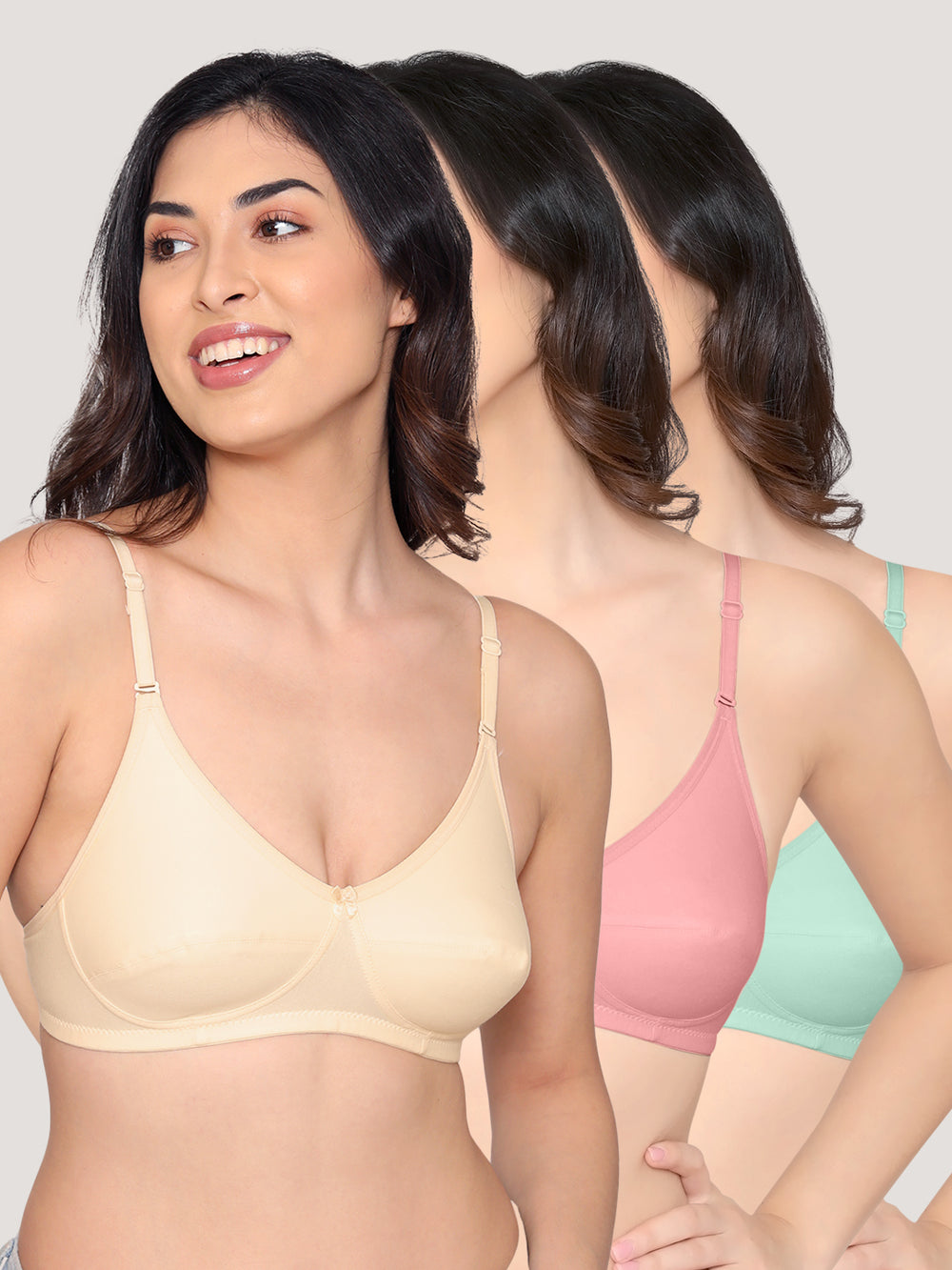 Wamika Fuller Cups Everyday Bra | Pack of 3-ONION S.GREEN SKIN