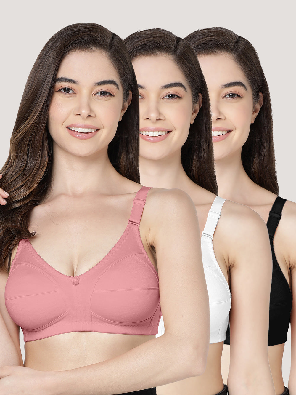 Anaya Full Coverage M Frame Minimizer Bra | Pack of 3-ONION WHITE BLACK