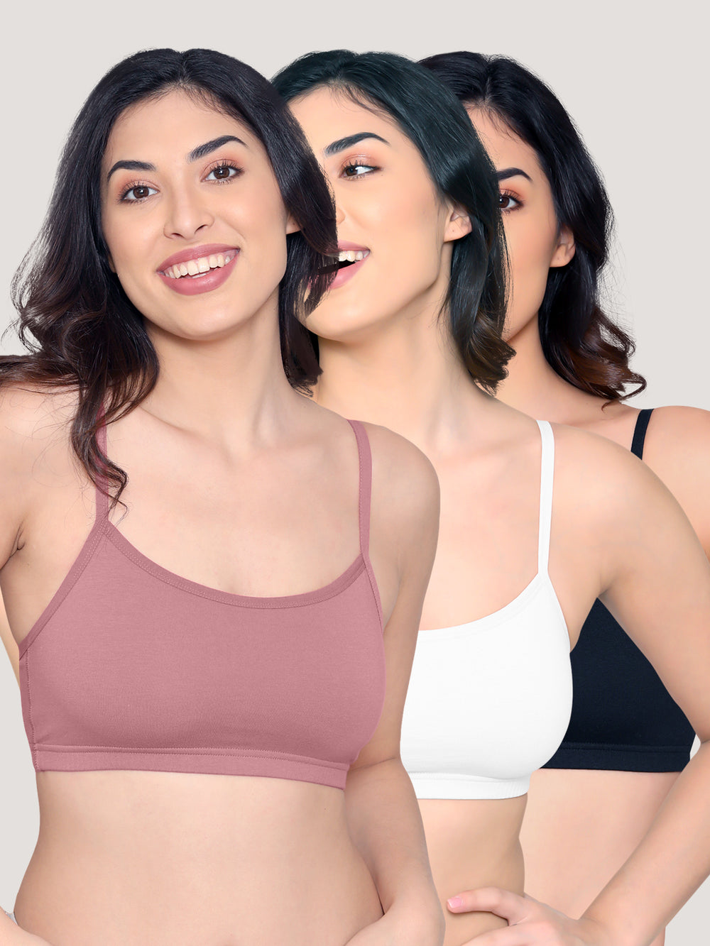 Mia Full Coverage Cotton Beginners Bra | Pack of 3- ONION WHITE BLACK