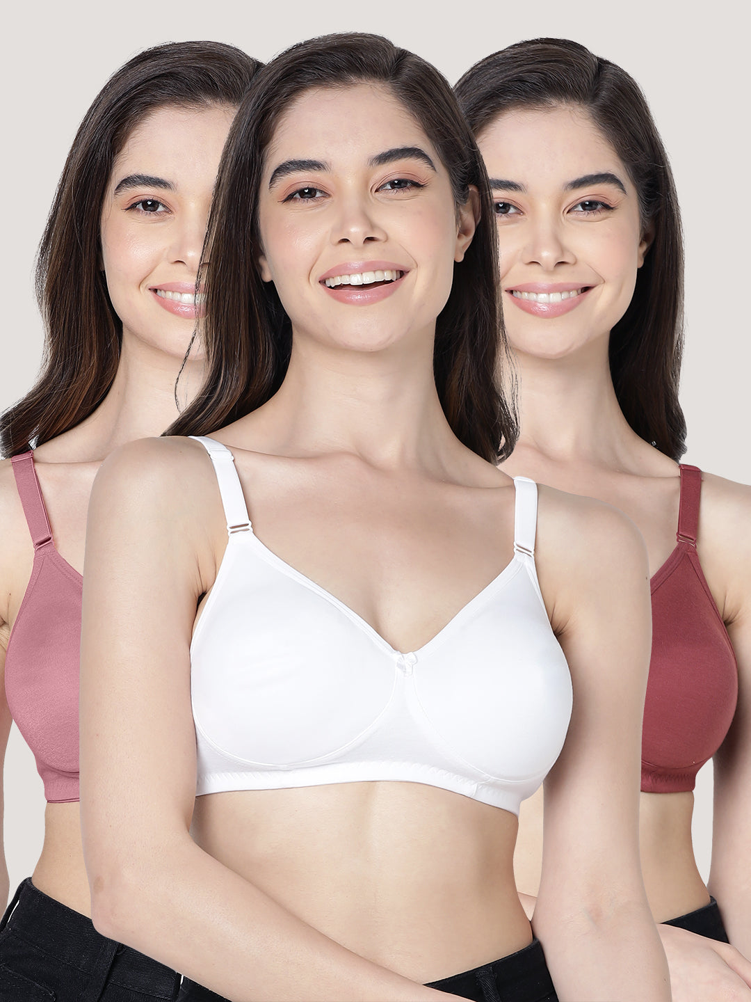 Evlyn Double Layered Cups Regular Bra | Pack of 3-ONION WHITE WINE