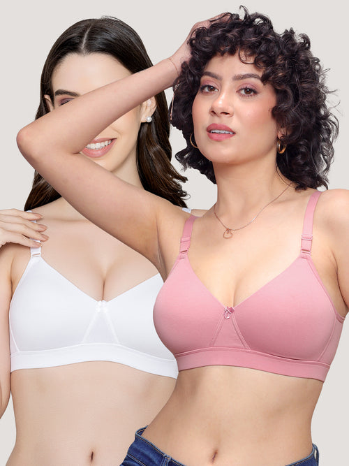 Tessa Full Support Seamless Designer Bra for Women Pack of 2-ONION WHITE