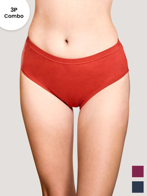 Theo Inner Elastic Hipster Panties | Pack of 3-ORANGE RUST BURGUNDY P.BLUE